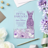 Invitations En Acrylique Robe violette Floral 50 & Fabuleux 50e anniversair (Insitu (Mariage))