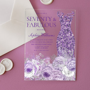 Invitations En Acrylique Robe violette florale Soixante-dix Fabuleux 70e An