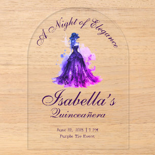 Invitations En Acrylique Robe violette gothique glamour pour Quince en aqua