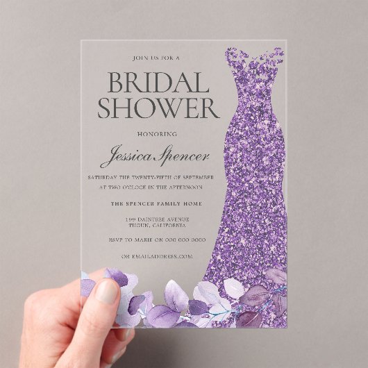 Invitations En Acrylique Robe violette Lavande Violet Fête des mariées (In situ (ordinateur de poche))