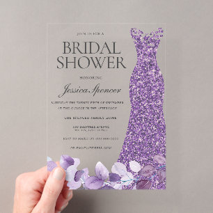 Invitations En Acrylique Robe violette lavande violet mariage Shower