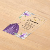 Invitations En Acrylique Robe violette Papillon floral Quinceanera or (Poser)