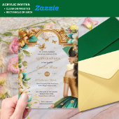 Invitations En Acrylique Robes de Quinceañera Or Émeraude Roses Vertes Quin