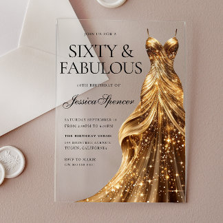Invitations En Acrylique Robes dorées Champagne Soixante & Fabuleux 60e Ann
