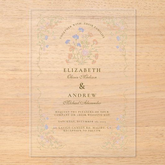 Invitations En Acrylique Rococo Floral Antique Frame Mariage (Recto)