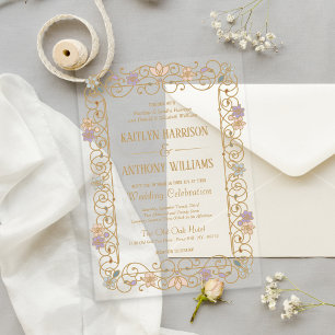Invitations En Acrylique Rococo Revival Élégant Mariage Floral Vintage