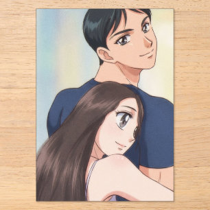 Invitations En Acrylique Romance d'anime rétro : Douce étreinte