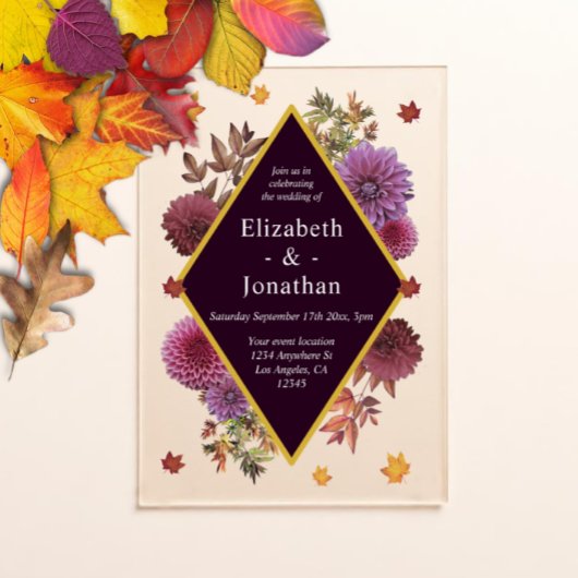 Invitations En Acrylique Romantic Autumn Dahlia Wedding