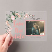 Invitations En Acrylique Romantic Blush PInk Floral Photo Enregistrer la da (In situ (ordinateur de poche))
