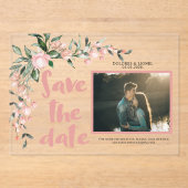 Invitations En Acrylique Romantic Blush PInk Floral Photo Enregistrer la da (Recto)