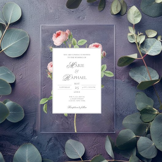 Invitations En Acrylique Romantic Chic French Rose Botanical Wedding