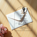 Invitations En Acrylique Romantic Chic Noir et Blanc Marié Mariage de chamb<br><div class="desc">Cet élégant faire-part de mariage acrylique en arc noir et blanc est parfait pour un mariage moderne. Le design simple comprend une élégante calligraphie noire et une illustration de mariée et de mariée sur un arrière - plan transparent clair</div>
