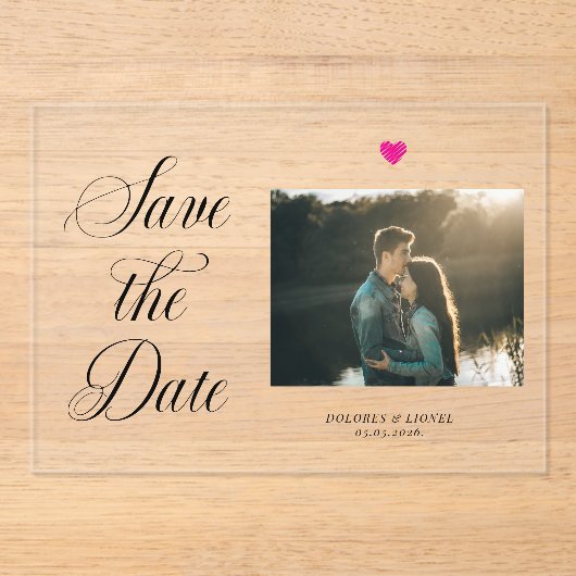 Invitations En Acrylique Romantic Photo Save the Date (Recto)