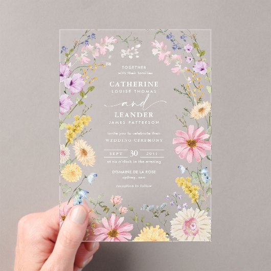 Invitations En Acrylique Romantic Spring Wildflower Meadow Wedding (In situ (ordinateur de poche))