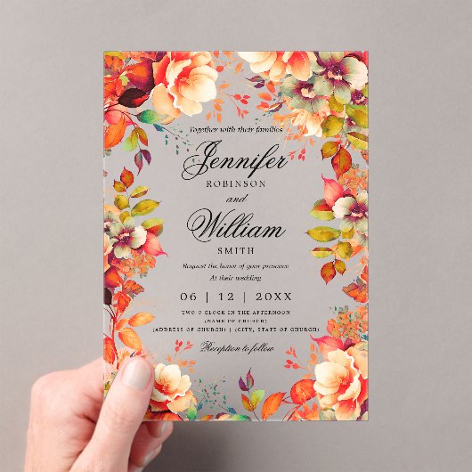 Invitations En Acrylique Romantique Automne Jardin Floral Mariage Script (In situ (ordinateur de poche))