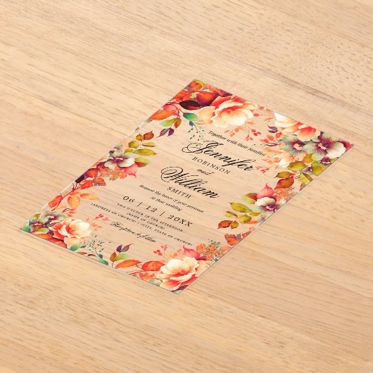 Invitations En Acrylique Romantique Automne Jardin Floral Mariage Script (Poser)