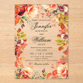 Invitations En Acrylique Romantique Automne Jardin Floral Mariage Script (Recto)