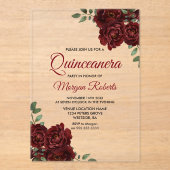 Invitations En Acrylique Romantique Bourgogne Rouge Rose Quinceanera Invita (Recto)