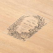 Invitations En Acrylique Romantique classique noir Mariage de couronne de f (Poser)