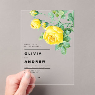 Invitations En Acrylique Romantique Roses Jaunes Mariage botanique