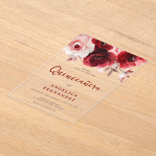 Invitations En Acrylique Romantique Ruby Rouge Rose Quinceanera Party (Poser)