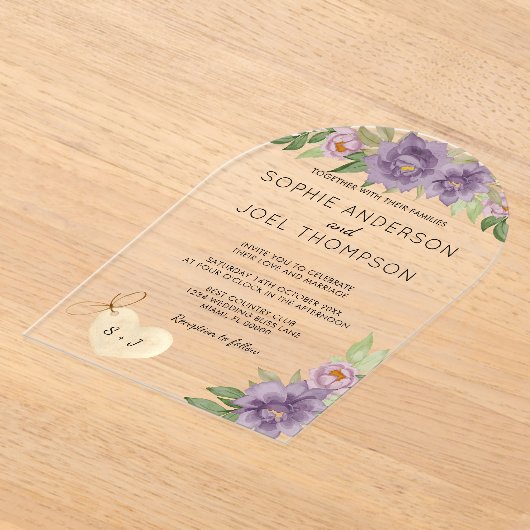 Invitations En Acrylique Romantique rustique Lilac Blooms Monogramme Mariag (Poser)