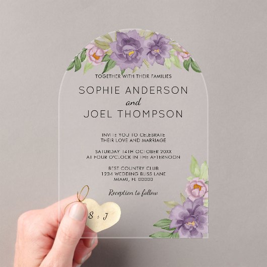Invitations En Acrylique Romantique rustique Lilac Blooms Monogramme Mariag (In situ (ordinateur de poche))