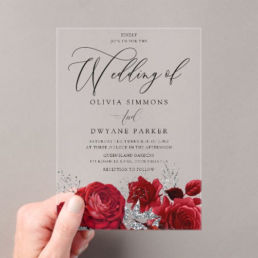 Invitations En Acrylique Romantique Valentines Rouge Roses Arc Mariage (In situ (ordinateur de poche))