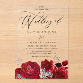 Invitations En Acrylique Romantique Valentines Rouge Roses Arc Mariage (Recto)