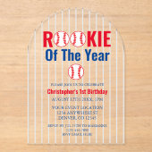 Invitations En Acrylique Rookie De L'Année Baseball 1er Anniversaire (Recto)