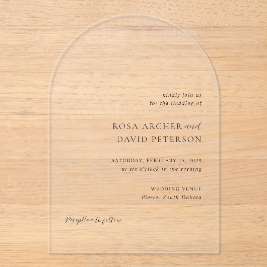 Invitations En Acrylique Rosa Elegant Mariage moderne (Recto)