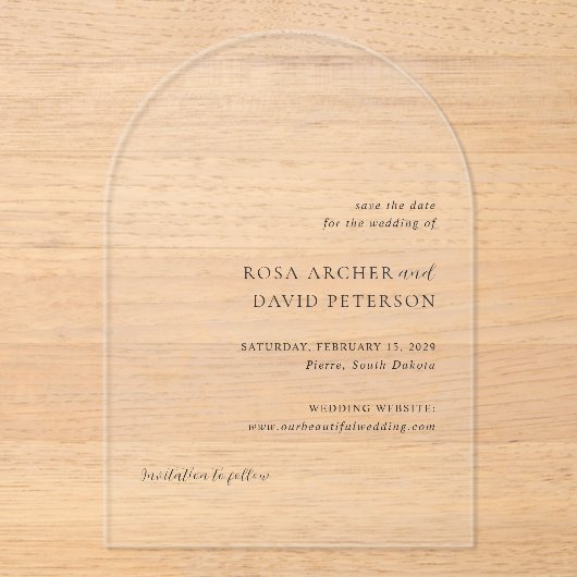 Invitations En Acrylique Rosa Elegant Mariage moderne Enregistrer la date (Recto)