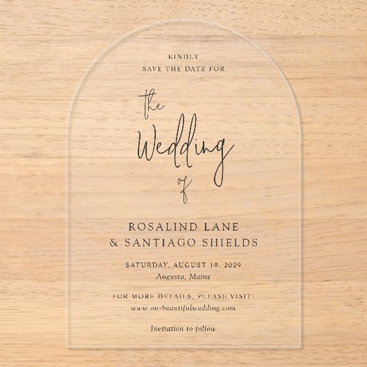 Invitations En Acrylique Rosalind Moderne Mariage élégant Enregistrer la da (Recto)