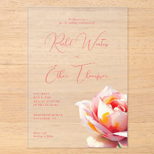 Invitations En Acrylique Rose aquarelle corail élégante