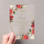 Invitations En Acrylique Rose blanche et rouge Élégant mariage espagnol (In situ (ordinateur de poche))