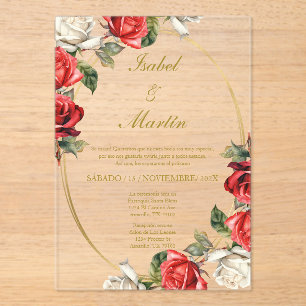 Invitations En Acrylique Rose blanche et rouge Élégant mariage espagnol