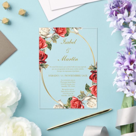 Invitations En Acrylique Rose blanche et rouge Élégant mariage espagnol (Insitu (Mariage))