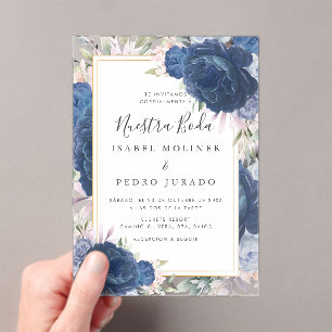 Invitations En Acrylique Rose bleu Floral Nuestra Boda Mariage espagnol