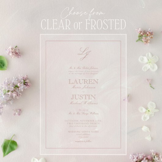 Invitations En Acrylique Rose classique Dusty Script Monogram Mariage
