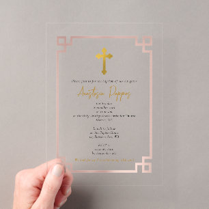 Invitations En Acrylique Rose Clé Baptême Fille Christening Orthodoxe Grecq
