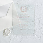 Invitations En Acrylique Rose Dusty Floral Crest Monogram Mariage