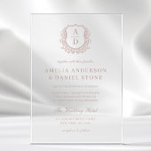 Invitations En Acrylique Rose Dusty Floral Crest Monogram Mariage