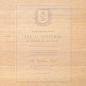 Invitations En Acrylique Rose Dusty Floral Crest Monogram Mariage (Recto)