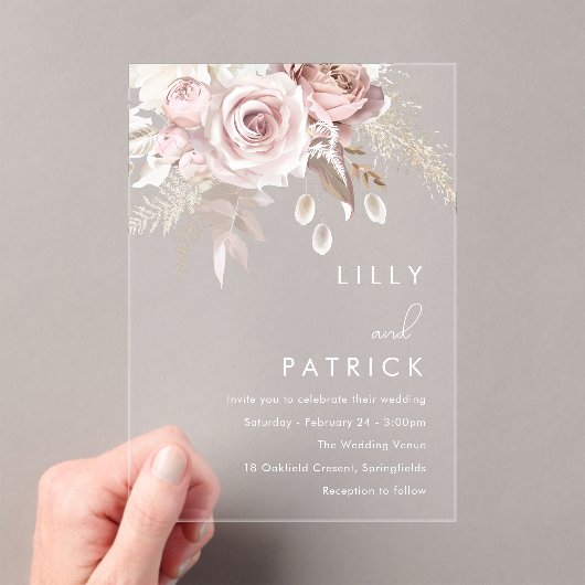 Invitations En Acrylique Rose Dusty moderne et Mariage Rose Blush (In situ (ordinateur de poche))