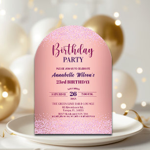 Invitations En Acrylique Rose Élégante Pailletée Métallisée Rose 23e Annive