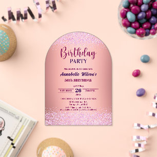 Invitations En Acrylique Rose Élégante Paillettes Métallisé Rose 56e Annive