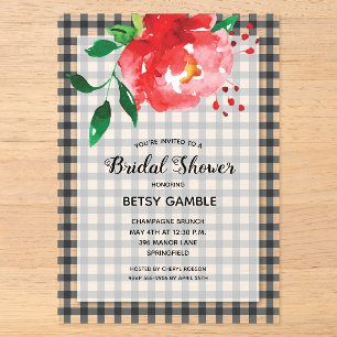 Invitations En Acrylique Rose Élégante sur Mariage Thème Gingham