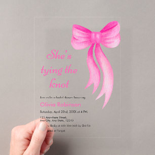 Invitations En Acrylique Rose enrubannée Elle noue le nœud Lavage de mariée