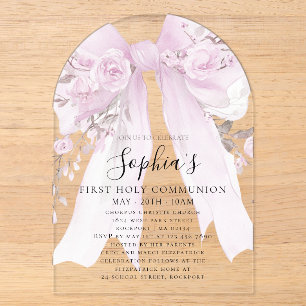 Invitations En Acrylique Rose Fleurie Fille de la Première Communion Arc Vi