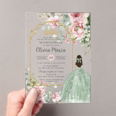 Invitations En Acrylique Rose floral clair Sage vert Quinceañera Sweet 16 (In situ (ordinateur de poche))